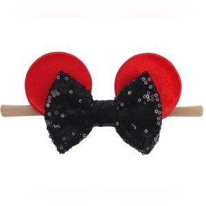 Baby Minnie Mouse Ears Headband with Black Sequins Bow